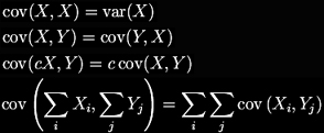 \operatorname{cov}\left(\sum_i{X_i}, \sum_j{Y_j}\right) = \sum_i{\sum_j{\operatorname{cov}\left(X_i, Y_j\right)}}